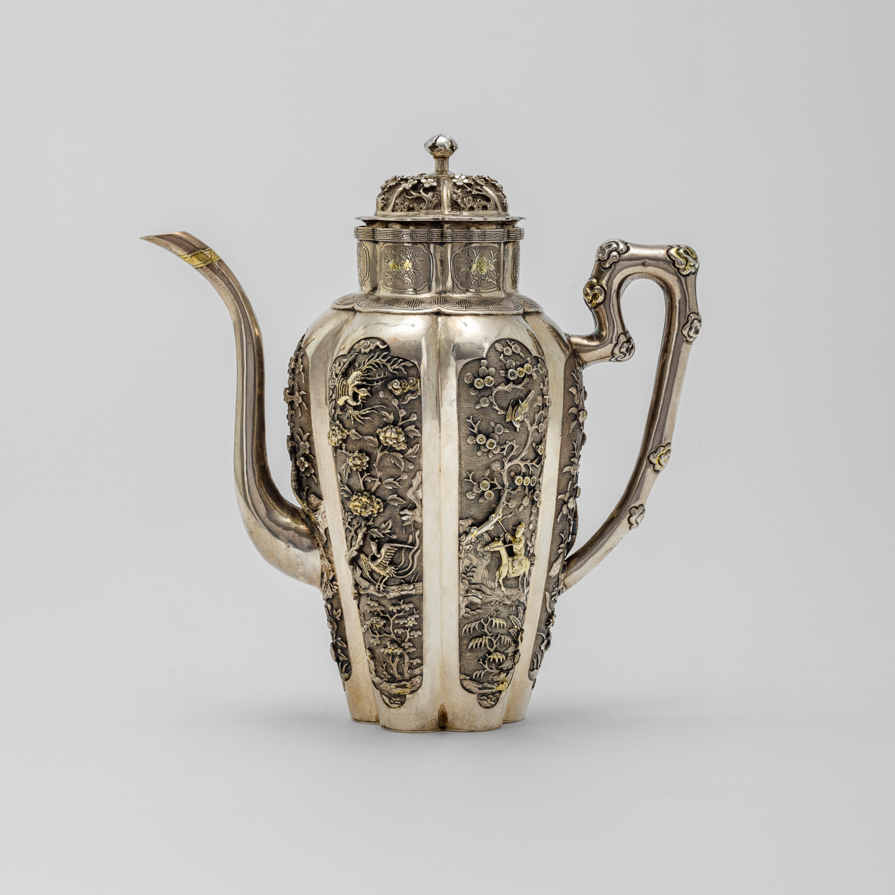 Six-Sided Kangxi Silver Ewer or 'Chocolatière'